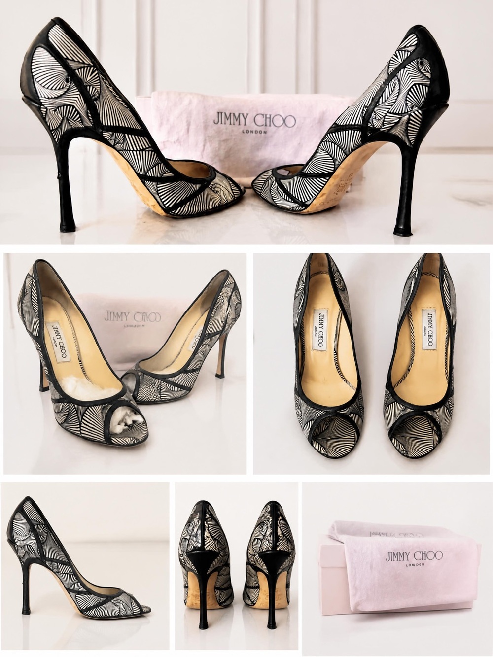 Jimmy Choo Harmony Printed Silk Peep Toe Heels EU 41 US 11